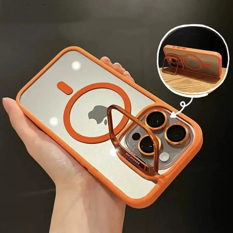 Luxury Magnetic Shockproof Phone Case For iPhone 16 15 14 13 12 11 17 Pro Max For Magsafe Funda Stand Glass Lens Protector Cover