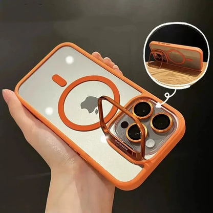 Luxury Magnetic Shockproof Phone Case For iPhone 16 15 14 13 12 11 17 Pro Max For Magsafe Funda Stand Glass Lens Protector Cover