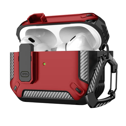 Portable Shockproof Case For Apple Airpods Pro/Pro 2 Carbon fibre Headset Cases With Carabiner Security Lock Cover Funda