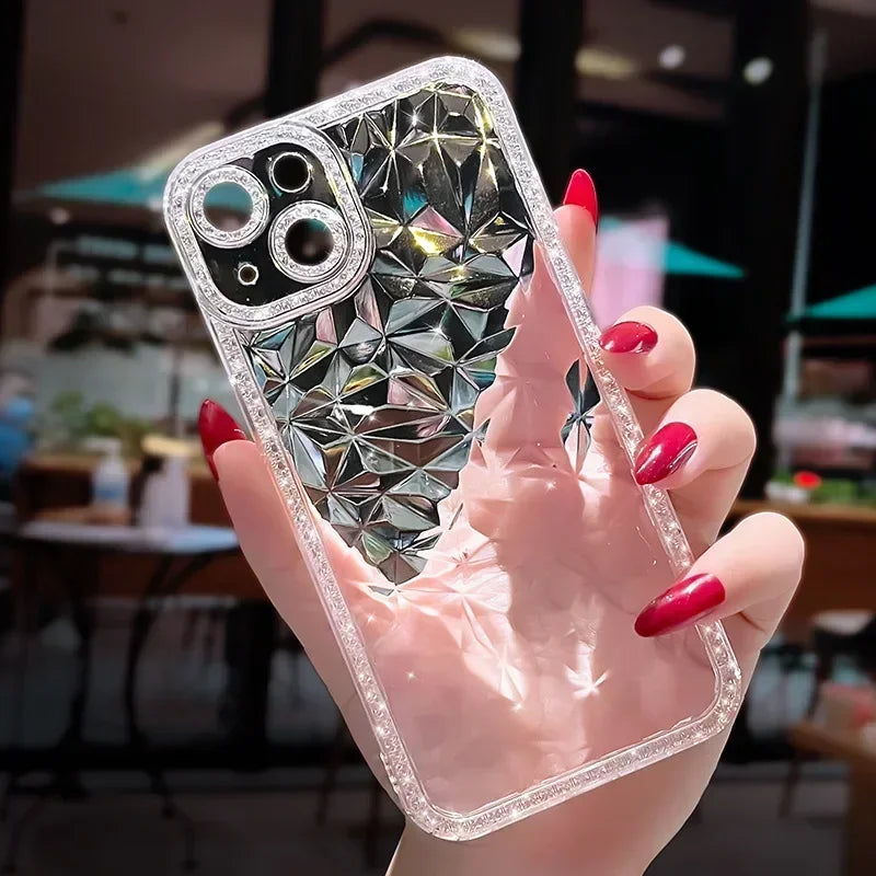 Crystal Glitter Diamond Pattern Soft Phone Case For iPhone 16 15 Pro Max 13 12 11 14 Plus Transparent Shockproof Back Cover