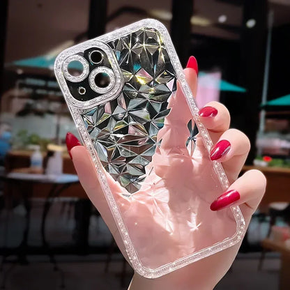 Crystal Glitter Diamond Pattern Soft Phone Case For iPhone 16 15 Pro Max 13 12 11 14 Plus Transparent Shockproof Back Cover