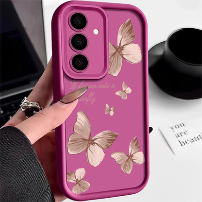 Gold Butterfly Soft TPU Case For Samsung Galaxy A55 A17 A54 A15 A56 A16 A35 A25 5G S25 S24 S23 S22 Ultra Plus S23 FE Phone Cover