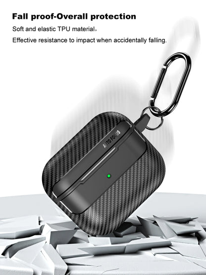 Waterproof Carbon Fiber Texture Silicone Earphone Case With Hook Loop For Apple Airpods Pro 2 Air Pods 3 Shockproof Funda Cover