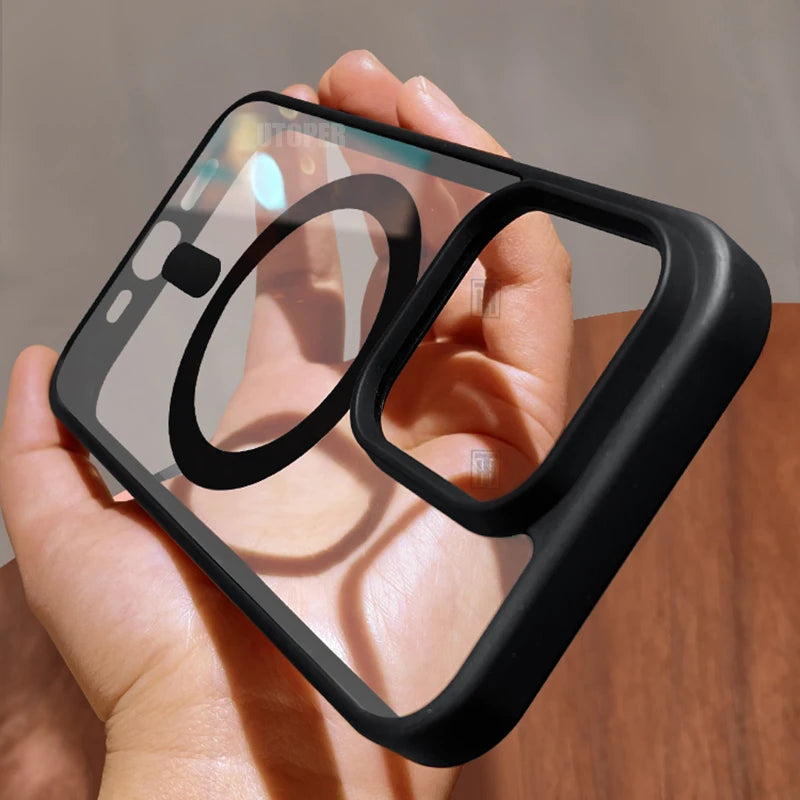 High Quality Anti-fall Acrylic Business Black Case for iPhone 16 15 14 13 12 11 Pro Max Plus Magnetic Magsafe Clear Hard Cover