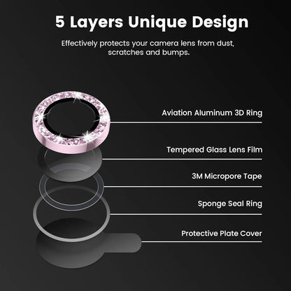 Glitter Camera Lens Protector Cover for iPhone 15 Pro Max 14 Plus 13 Mini 14Pro 15Pro Pink Tempered Glass Protection Accessories