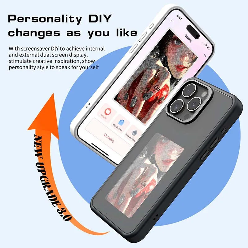 Premium NFC E-Ink Screen Phone Case – Customizable DIY Smart Cover for iPhone 13/14/15/16 Pro