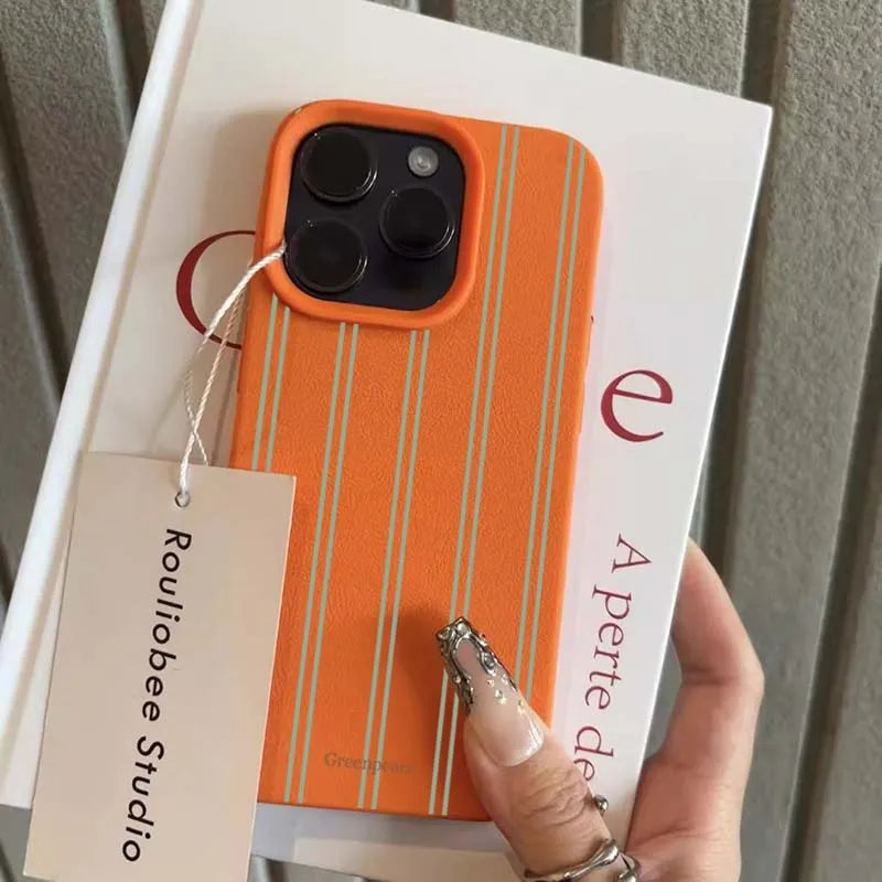 The Green Stripe Lichee Pattern Phone Case For iPhone 17 16 15 14 13 12 11 Pro Max XS X XR 16 Plus 16e Shockproof Silicone Cover
