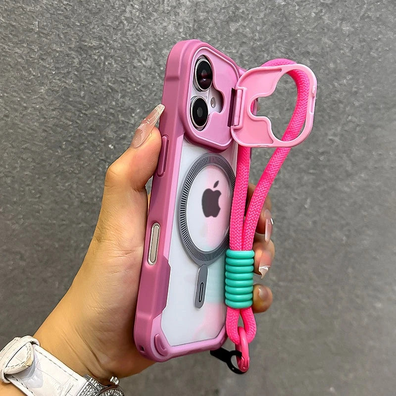 Luxury Magsafe Transparent With Lanyard Phone Case For iPhone 11 12 13 14 15 16 Pro Max Plus Magnetic Bumper Back Cover