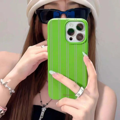 The Green Stripe Lichee Pattern Phone Case For iPhone 17 16 15 14 13 12 11 Pro Max XS X XR 16 Plus 16e Shockproof Silicone Cover