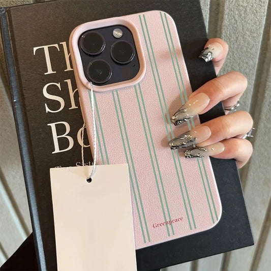 The Green Stripe Lichee Pattern Phone Case For iPhone 17 16 15 14 13 12 11 Pro Max XS X XR 16 Plus 16e Shockproof Silicone Cover