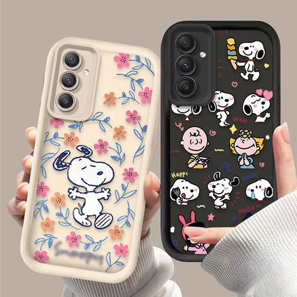 Lovely S-Snoopy Flower Case For Samsung Galaxy S25 S24 Ultra S23 S22 Plus S21 FE A36 A56 A26 A16 A06 A15 A25 A35 A55 5G Cover