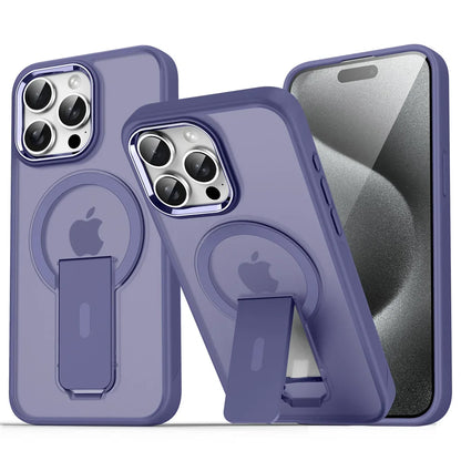 Luxury For Magsafe Folding Stand Magnetic Phone Case For iPhone 16 15 14 13 12 17 Pro Max Plus Matte Translucent Back Cover Caps