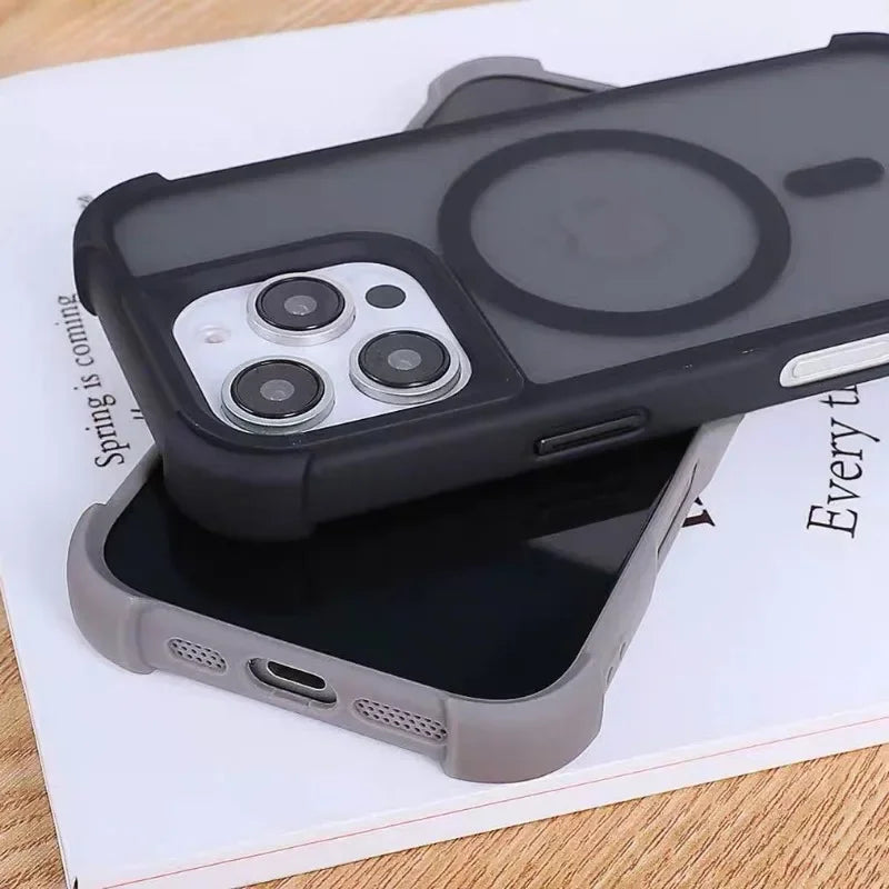 Magnetic Luxury Matte Fall prevention  Armor Shockproof Case For iPhone 15 14 13 12 16 Pro Max Wireless Charge For Magsafe Cover