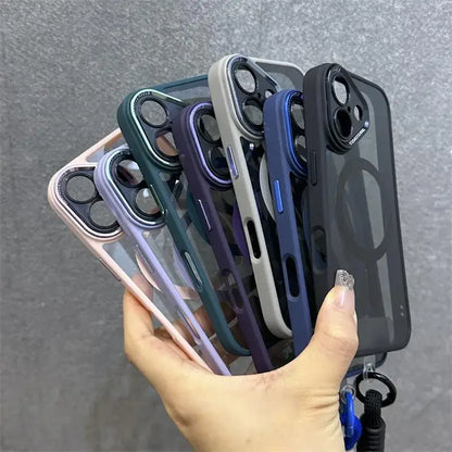 Luxury Wristband Magsafe Transparent Phone Case  for iPhone 11 15 14 13 12 16 17 Pro Max Lanyard phone Magnetic anti drop