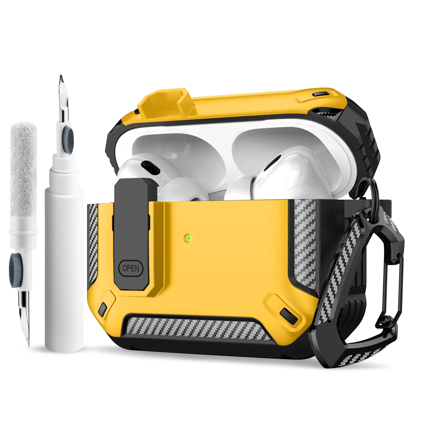 Portable Shockproof Case For Apple Airpods Pro/Pro 2 Carbon fibre Headset Cases With Carabiner Security Lock Cover Funda