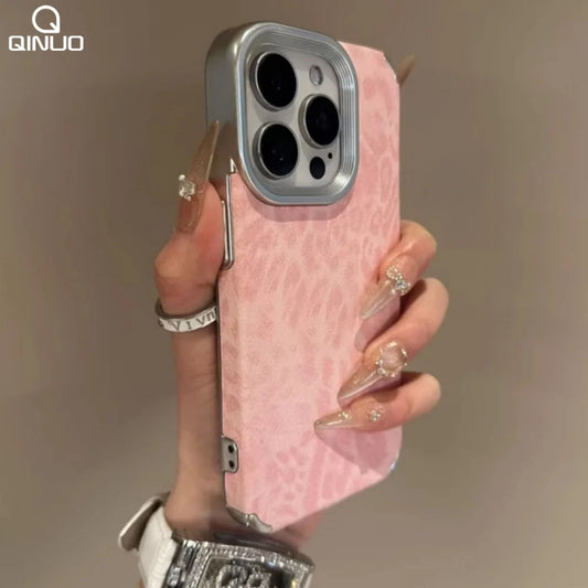 Luxury Cool Leopard Pattern Armor Case For iPhone 16 Pro Max 15 14 Plus 13 12 11 Matte Plating Leather Texture Shockproof Cover