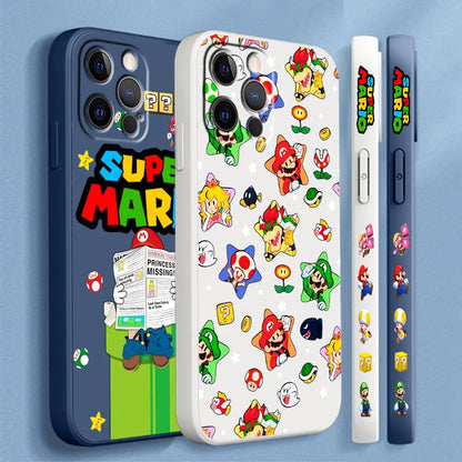 S-Super M-Marios B-Bros Cute Liquid Left Rope For Apple iPhone 15 14 13 12 11 XS XR X 8 7 SE Pro Max Plus Mini Funda Phone Case