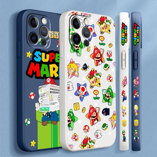 S-Super M-Marios B-Bros Cute Liquid Left Rope For Apple iPhone 15 14 13 12 11 XS XR X 8 7 SE Pro Max Plus Mini Funda Phone Case