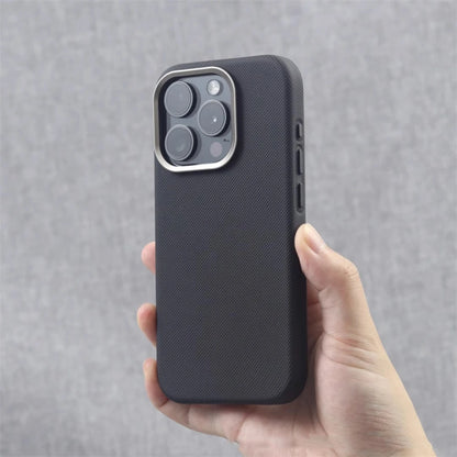 Luxury Alloy Lens Frame Particle PU Leather Magnetic Case For iPhone 17 16 Pro Max 15 14 13 For Magsafe Wireless Charging Cover