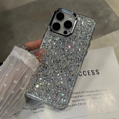 Shiny Glitter Soft Bumper Phone Case For iPhone 17 Air 16 15 14 13 12 11 Pro Max Plus Epoxy Shell Girl Shockproof Back Cover