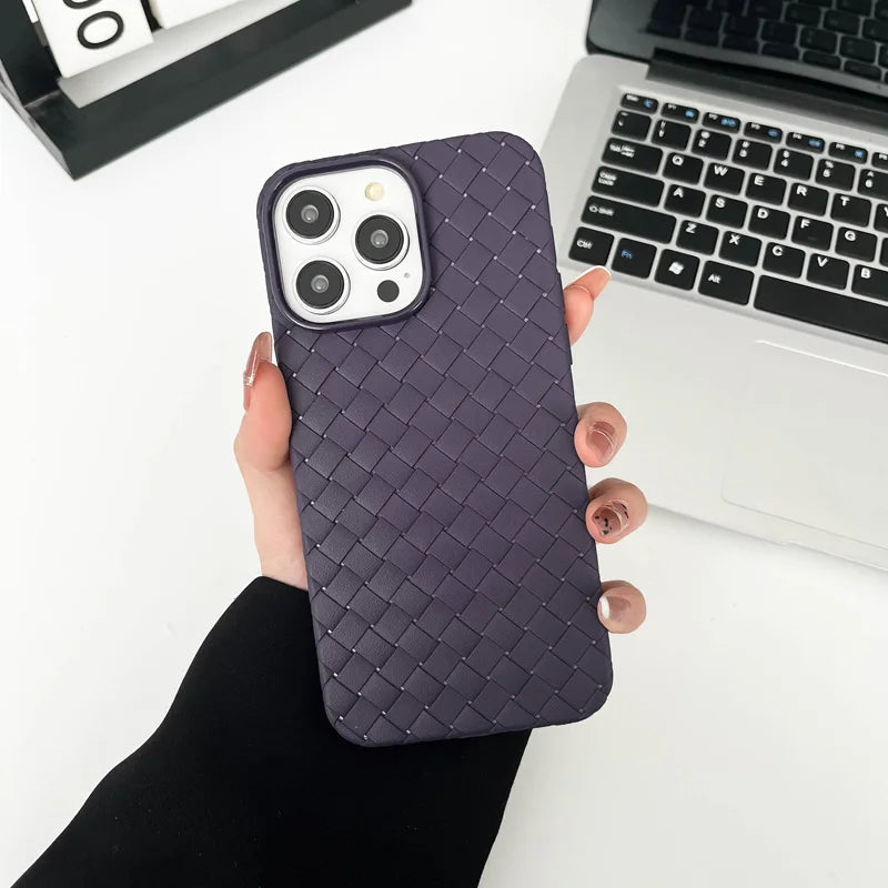 Braided Textured Phone Case for IPhone 17 16E 15 14 12 13 Pro Max Liquid Silicone Knitted Pattern Breathable Cooling Back Cover