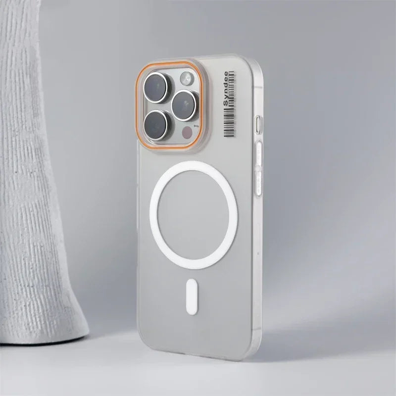 Ultra Thin Frosted Barcode Wireless Charging MagSafe Phone Case for iPhone 17 16 14 15 13 12 Pro Max Translucent Hard PC Cover