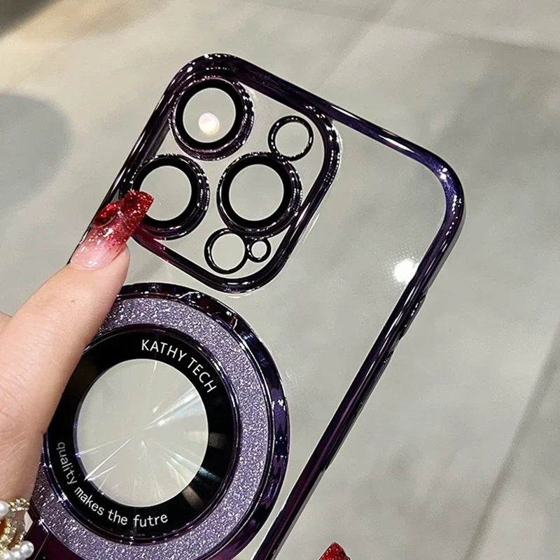 Glitter for Magsafe Bracket Case for iPhone 15 14 13 12 16 17 Pro Max 17 Air 11 16 Plus Magnetic Stand Holder Gradient Cover
