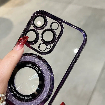 Glitter for Magsafe Bracket Case for iPhone 15 14 13 12 16 17 Pro Max 17 Air 11 16 Plus Magnetic Stand Holder Gradient Cover