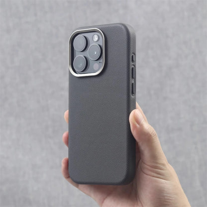 Luxury Alloy Lens Frame Particle PU Leather Magnetic Case For iPhone 17 16 Pro Max 15 14 13 For Magsafe Wireless Charging Cover