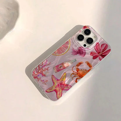 Cute Pink Starfish Jellyfish Crab Pattern Case For Samsung Galaxy A16 A26 A56 5G A55 A54 A34 A15 A35 S21FE S25 S22 S23 S24 Ultra