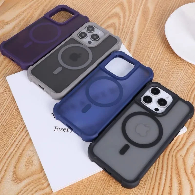 Magnetic Luxury Matte Fall prevention  Armor Shockproof Case For iPhone 15 14 13 12 16 Pro Max Wireless Charge For Magsafe Cover