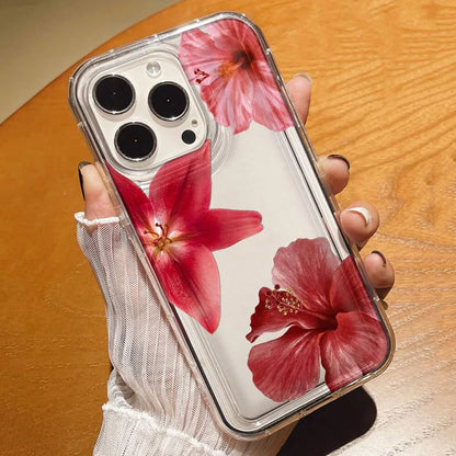 Cherry Flower Print Clear Case For iPhone 16 15 14 13 Pro Max 11 12 Mini X XR XS Max 7 8 Plus SE2 Stylish Shockproof Soft Cover