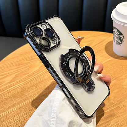 Luxury Plating Magsafe Wireless Charge Case For iPhone 17 Air 16 15 14 13 12 11 Pro Max Plus Clear Magnetic Stand Holder Cover