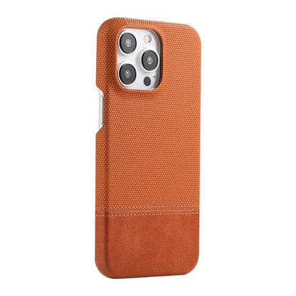 Luxury PU Leather Sew On Nylon Fabric Case For iPhone 16 15 14 13 12 Pro Max Plus Frameless Breathable Non-slip Shockproof Cover