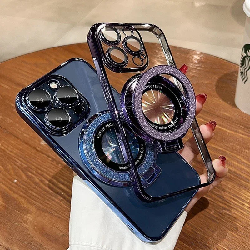 Glitter for Magsafe Bracket Case for iPhone 15 14 13 12 16 17 Pro Max 17 Air 11 16 Plus Magnetic Stand Holder Gradient Cover