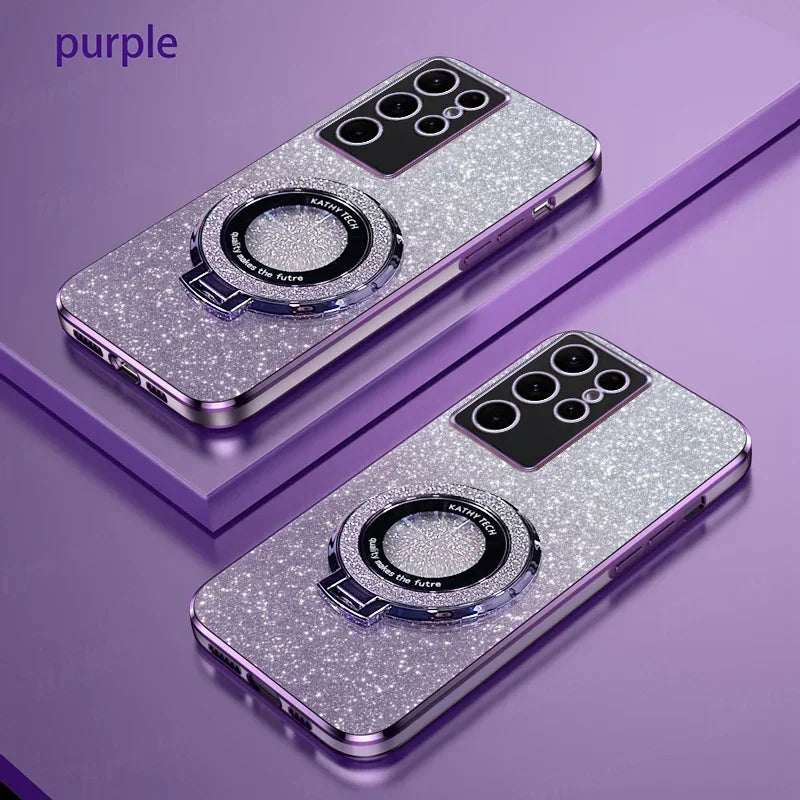 TPU Glitter Magnetic Ring Stand Phone Case For Samsung Galaxy S25 Ultra S24 S23 FE S22 S21 S20 S10 Plus Note 20 Ultra Pro Cover