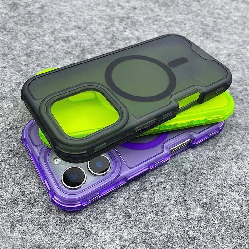 Neon Color Bumper Shockproof MagSafe Phone Case For iPhone 16 16pro max 14 15 Pro 13 11 12 Wireless Charging Frosted Armor Cover