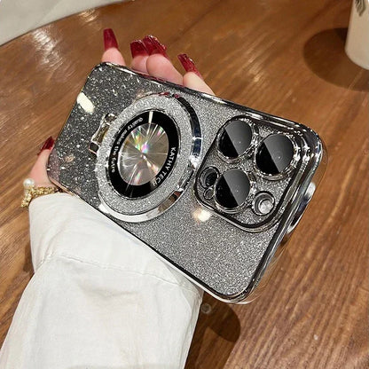 Glitter for Magsafe Bracket Case for iPhone 15 14 13 12 16 17 Pro Max 17 Air 11 16 Plus Magnetic Stand Holder Gradient Cover