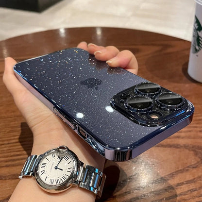 Luxury Glitter Transparent  PC Plating Case for iPhone 17 16 15 14 Pro Max Plus 13 11 12 Bling Clear Shockproof Ultra Slim Cover