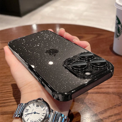 Luxury Glitter Transparent  PC Plating Case for iPhone 17 16 15 14 Pro Max Plus 13 11 12 Bling Clear Shockproof Ultra Slim Cover