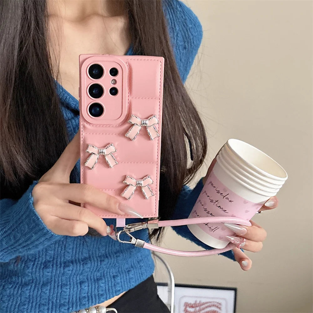 Cute Bowknot Down Jacket Lanyard Phone Case – Mobizzio