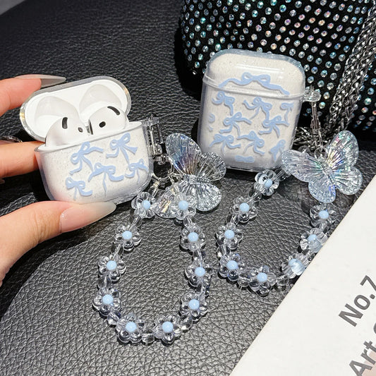 Sparkling blue butterfly print suitable for Apple airpods pro 2nd 4 generation Bluetooth earphone case 1/2/3 protective case box