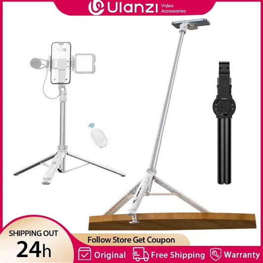 Ulanzi TT88 1.44M Overhead Selfie Stick Phone Tripod with Magnetic Clamp Wireless Remote Extension Tripod for LiveStreaming Vlog