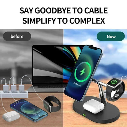 Desktop 3 IN 1 Magnetic Phone Wireless Charger For Magsafe iPhone 16 15 14 13 12 Samsung Apple/Galaxy Watch Fast Charging Dock