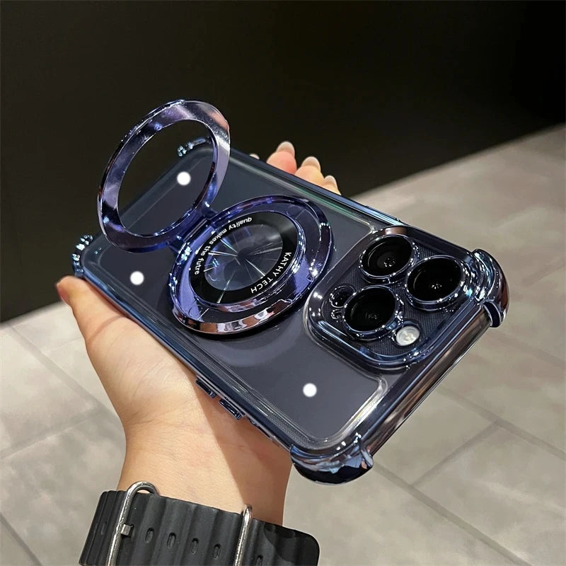 Wireless Charging Magsafe Ring Bracket Case For iPhone 17 Air 11 12 13 14 15 16 Pro Max Plus X XR XS Transparent Magnetic Cover