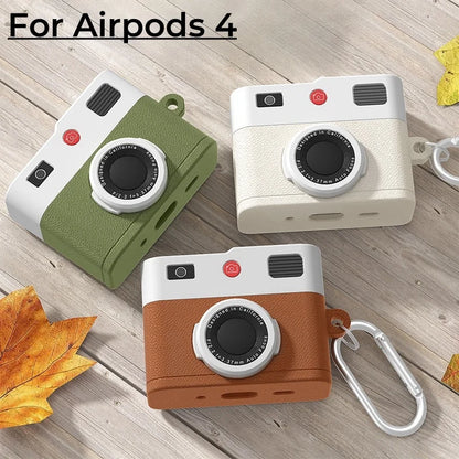 Fashion Retro 3D Camera Earphone Cover for Apple Airpods 4 Soft Silicone Bluetooth Headphone Protective Case New Design