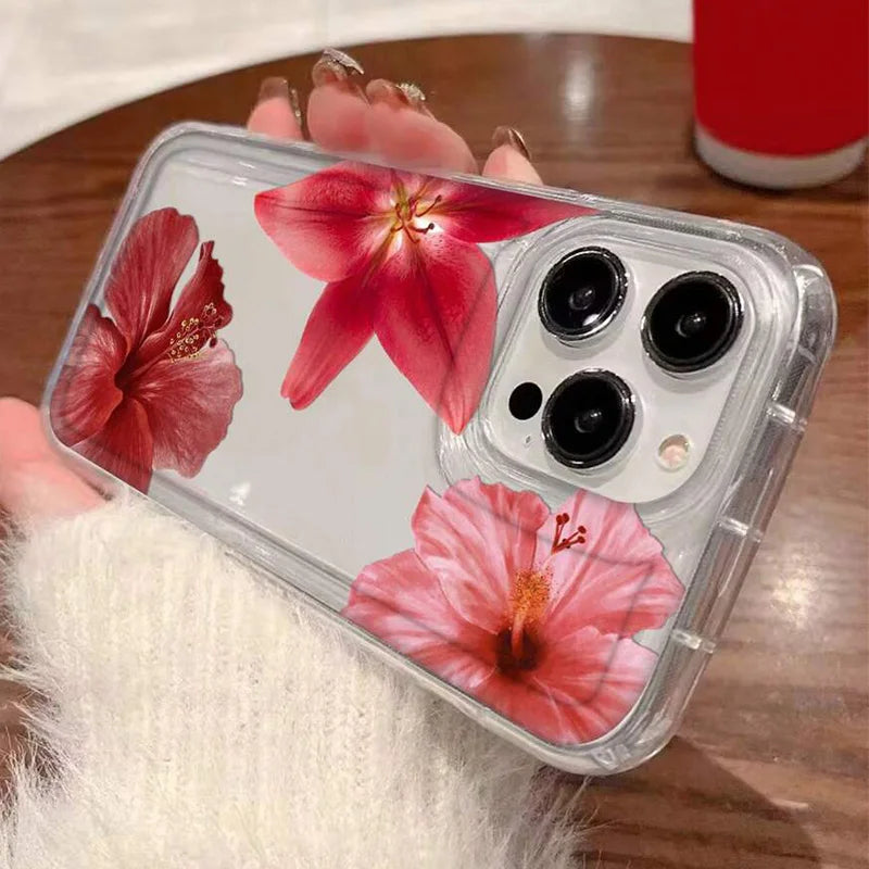 Cherry Flower Print Clear Case For iPhone 16 15 14 13 Pro Max 11 12 Mini X XR XS Max 7 8 Plus SE2 Stylish Shockproof Soft Cover