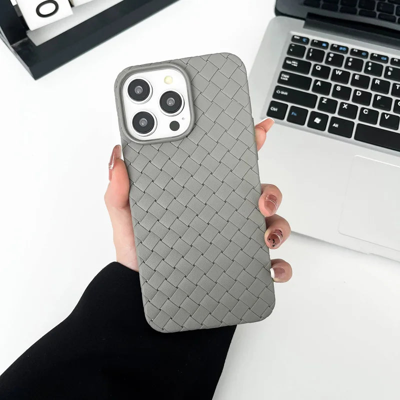 Braided Textured Phone Case for IPhone 17 16E 15 14 12 13 Pro Max Liquid Silicone Knitted Pattern Breathable Cooling Back Cover