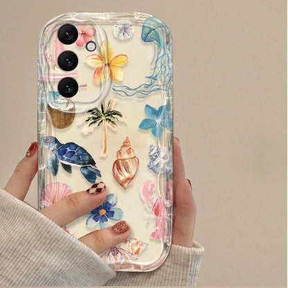 3D Case For Samsung Galaxy S25 S24 Ultra S23 S22 S21 Plus FE A56 A36 A26 A16 A06 A15 A25 A35 A55 5G Color Flower Marine Organism