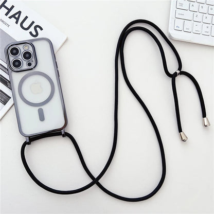 Luxury Necklace Cord Rope Lanyard Plating Magnetic Clear Phone Case For iPhone 16 14 11 12 13 15 17 Pro Max For Magsafe Cover